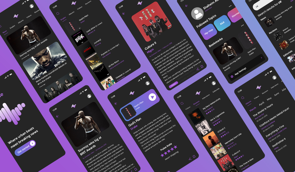 Music News App Mockup Pages